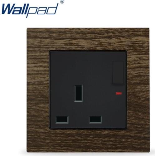 Wood 13A Socket Outlet Wallpad Smart Home Wood Metal Panel Wall Power Socket 13A Switched UK Socket with LED Indicator