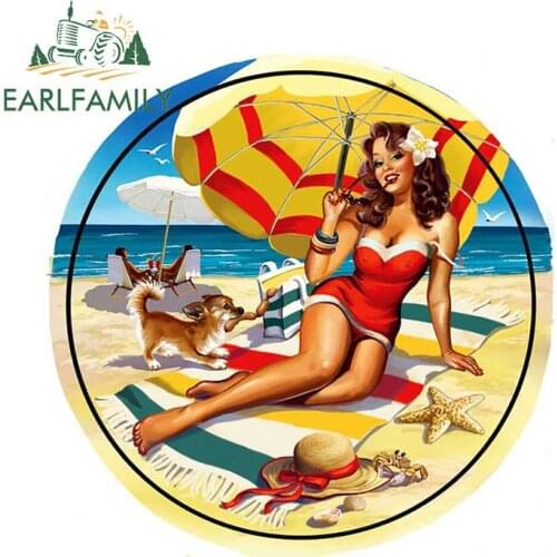 EARLFAMILY 13cm x 13cm RETRO Sexy PIN UP Girl Car Stickers Beach Vacation Decals Auto Motorcycle Waterproof Car Decoration