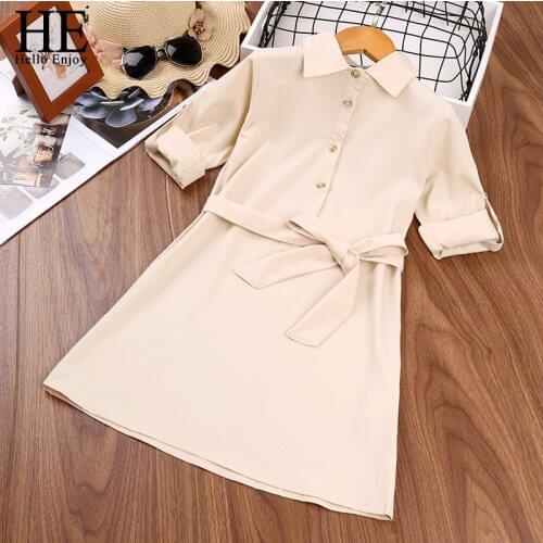 HE Hello Enjoy Girls Mesh Dress 2021 Summer Solid Color Shirt Dresses For Girl Kids Dress Elegant Outfits Children Vestidos