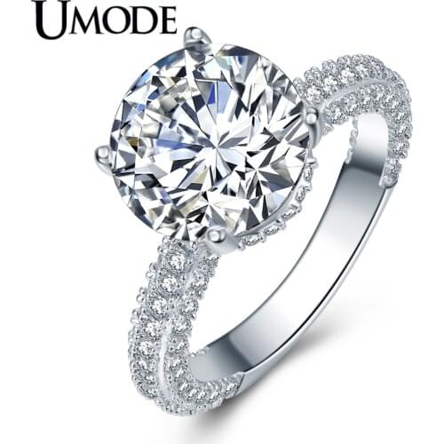 UMODE Jewelry White Gold Round Oval Zircon Eternity Rings for Women Paved CZ Wedding Ring Band Jewelry Girls Gifts AUR0574A