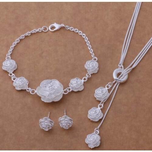 AS261 Hot Lucky Silver Color Jewelry Sets For Women Jewelry Sets Bracelet 030 + Necklace 497 + Earring 283 /dsxamkea Bmrakdya
