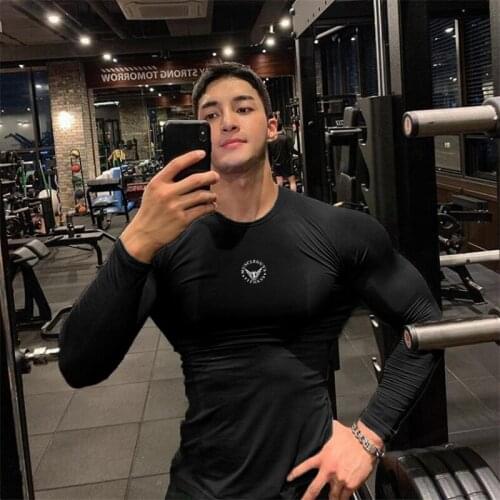 Compression Long Sleeve Shirt Workout T shirt Mens Quicky-drying Tight Bodybuilding Fitness Shirt Muscle Tops