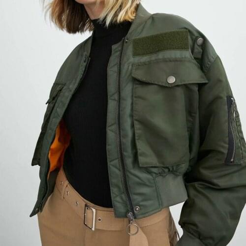 2020 New Autumn Winter Women Army Green Warm Flight Bomber Jackets Female Zipper Pockets Motorcyle Baseball Uniform Coats Parkas