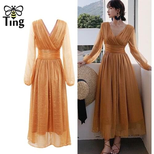 Tingfly Summer V Neck High Waist Vintage Elegant Long Dress Party Dinner Dresses + Scarf Retro Lady Vestidos Elbise Zaful Design