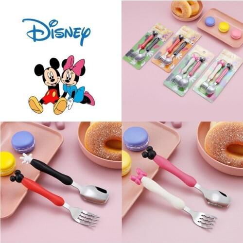 Disney Mickey Minnie 304 Fork Spoon Two-piece Set Toddler Cartoon Anime Minnie Rice Spoon Soup Spoon Fork Childrens Tableware