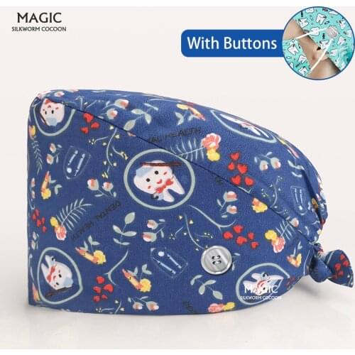 Multicolor Tieback Surgical medical hat hospital nursing caps nurse Dentist Beautician Pet clinic scrubs hats cotton with button