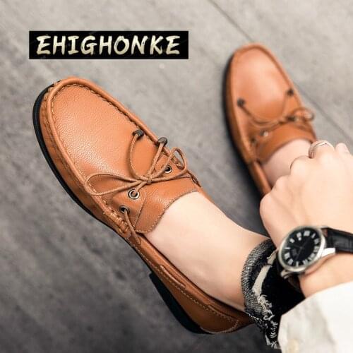 Italian loafers mens lace-up flat shoes summer leather casual shoes mens comfortable boat shoes classic driving large size 47
