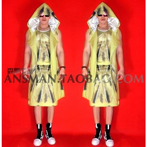 Nightclub bar male singer DJ GOGO hip-hop old pattern long sleeveless cape party costume suit