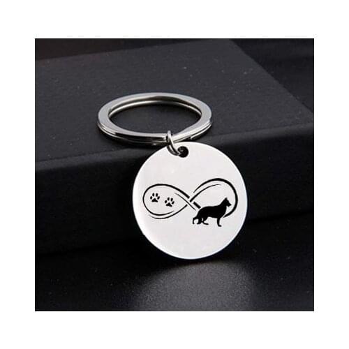 New Fashion Round German Shepherd Keychains Stainless Steel German Shepherd Key Chains Jewellery