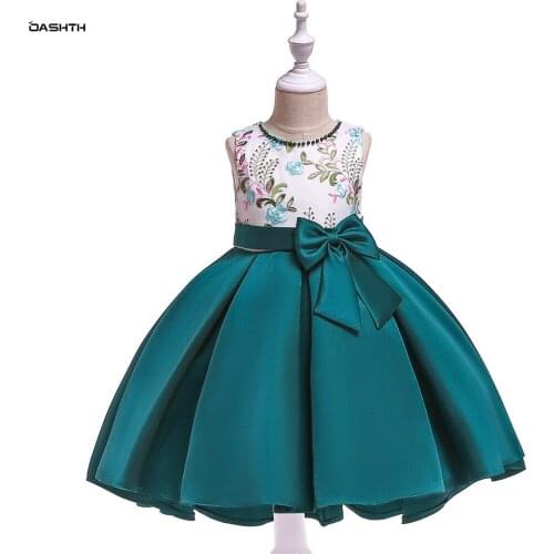 OASHTH Childrens clothing new bead embroidery girls dress twill satin princess tuxedo childrens banquet catwalk show