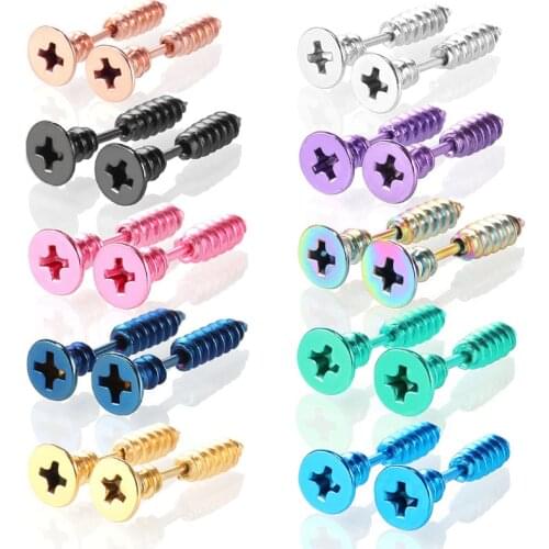 New Unisex Punk Rock Stainless Steel Nail Screw Piercing Stud Earrings Novelty Piercing Jewelry Rock Gothic Piercing Jewelry 2pc