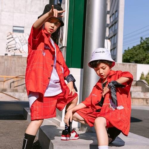 Hip Hop Clothes Kids Street Dance Wear Rave Clothing Summer Performance Costume Fashion Designer Clothes Red Girl Sets DL8138