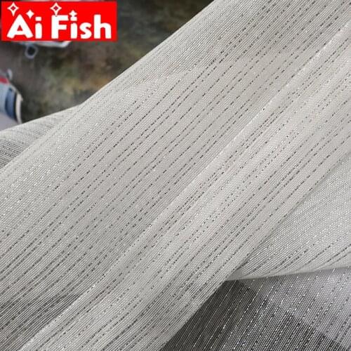 Pure White Window Screen Sheer Fabric Simple Modern Shiny Silver Wire Stripe Tulle Curtain for Living Room Bedroom M135-50