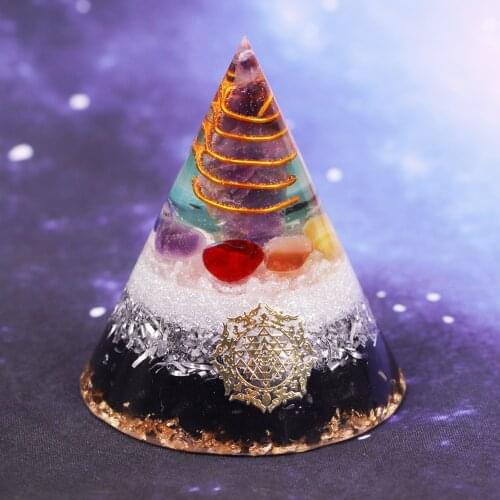 Orgonite Pyramid Obsidian Crystal Amethyst Quartz Reiki Energy Healing Crystal Orgone Pyramide Meditation Tool 6cm