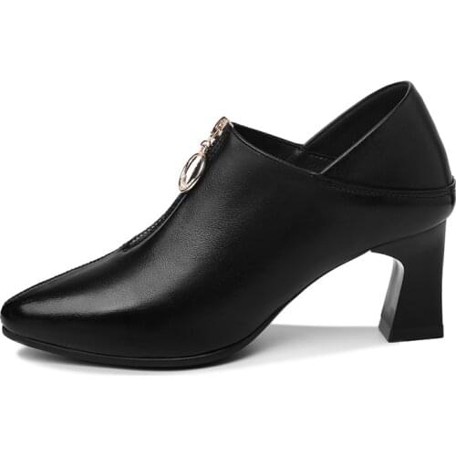 Pointed Thick Heel Single Shoes Front Zipper Solid Color WomenS Shoes Water Platform WomenS Shoes