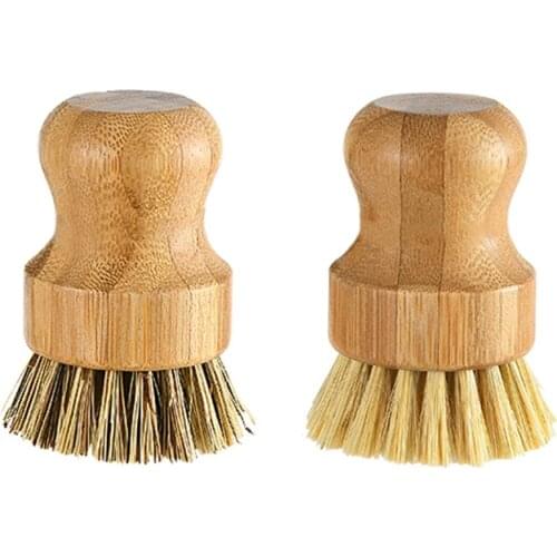 Palm Pot Brush Bamboo Round Mini Scrub Brush Natural Scrub Brush Wet Cleaning Scrubber for Wash Dishes Pots Pans and Vegetables