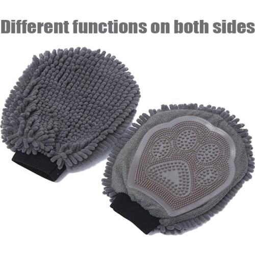 Cleaning Pet Glove Absorbent Chenille Dog Grooming Gloves Towel Mitt Dog Bath For both Sides Gloves