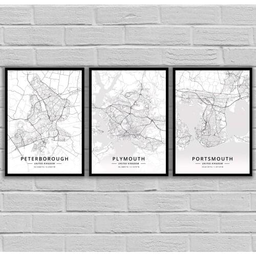 Peterborough Plymouth Portsmouth Preston Reading Rotherham Sheffield Southampton Southend-On-Sea United Kingdom Map Poster
