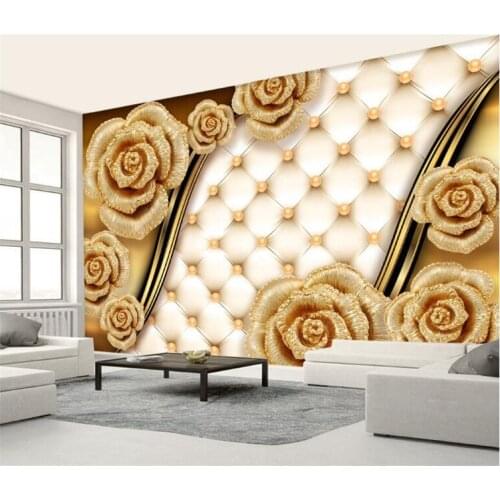 Custom Photo Mural Wallpapers 3d Luxury Gold Roses Soft Bags Jewelery TV Walls Wallpapers Living Room Wall papers