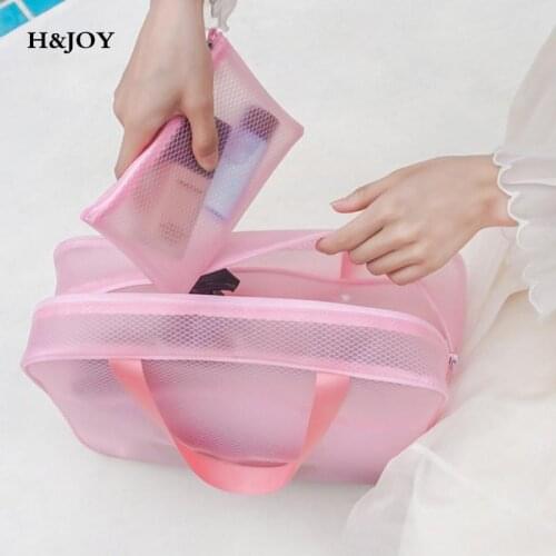 Transparent PVC Women Cosmetic Bag Waterproof Travel Toiletries Storage Organize PU Make Up Bag Female Wash Bag Handbag H&JOY