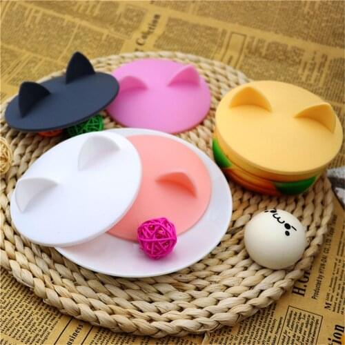 Cute Cat Ear Adorn Drinking Cup Lid FDA Silicone Leakproof Coffee Mug Airtight Sealed Cup Cover Anti-dust Bowl Cover