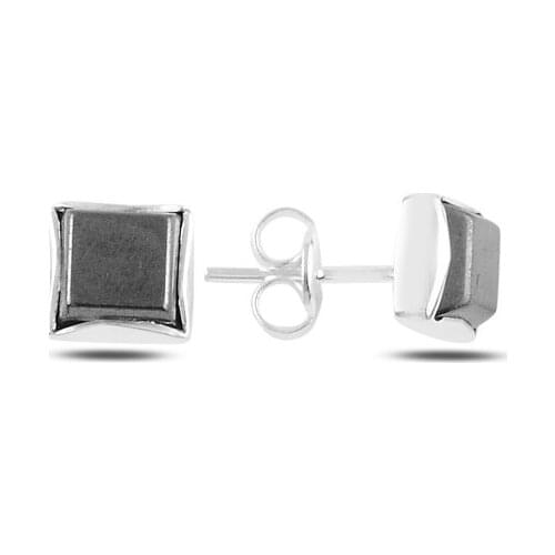 Silver 925 Sterling Square Hematite Stone Earrings