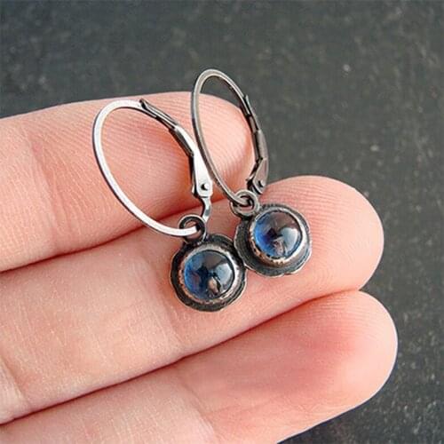 Bohemian style Crystal blue round Zirconia Pendant Ear clasp European and American retro Earrings for Women Gift Ethnic Jewelry