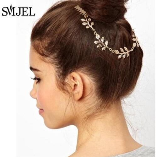 SMJEL New Arrival Fashion Gold Boho Leaf Hairpins Women Girls Party Wreath Accessories Wedding Plant Barrettes Hair Clips