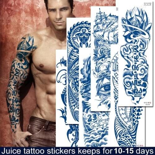 Juice ink long lasting full arm temporary tattoos for men body tatoo sticker totem dragon skull sleeve tattoo designs waterproof
