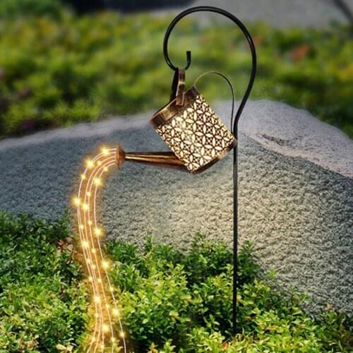 LED Solar Shower Watering Can String Lamp Metal Iron Waterproof Art Water Sprinkler Kettle Light Landscape Garden Outdoor Decor