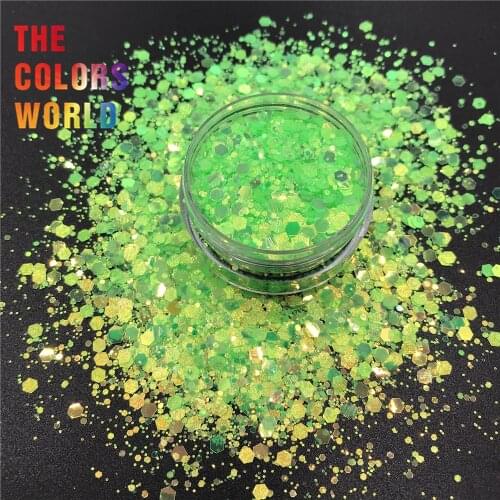 TCY042 Shinning Silver Green Color Hexagon Nail Glitter Nail Art Decoration Nail Gel Body Art Glitter Handwork Tumblers Festival