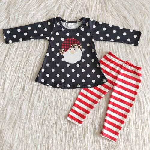 Wholesale Winter Kids Long Sleeve Top And Pants 2Pieces Sets Christmas Dot Design Girl Outfit Toddler Cute Santa Pattern Clothes
