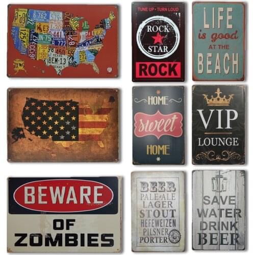 Vintage Map Tin Poster Sign Shabby Chic Wall Art Sticker Decor Plate Retro Rock VIP Metal Plaque Sign Slogan Road Signs Decor