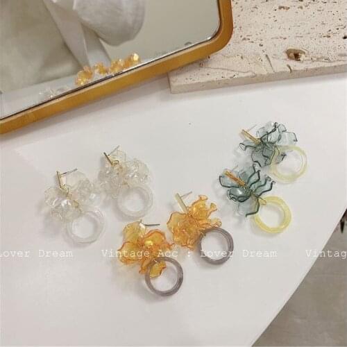 Vintage Orange Green Transparent Acrylic Multilayer Flower Circular Earrings Geometric Stitching Drop Earrings for Women