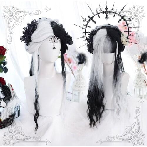 High Quality Lolita Black White Combination Water Ripple Wig Cosplay Party