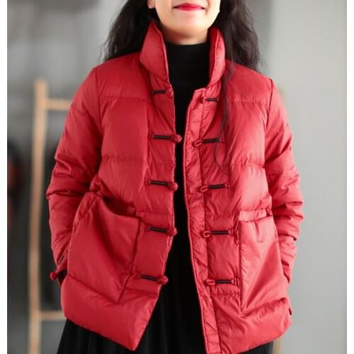 Winter Light Down Jacket Women Autumn White Duck Down Coat Female Stand Collar Chinese Womens Clothing Casaco Feminino WPY3989