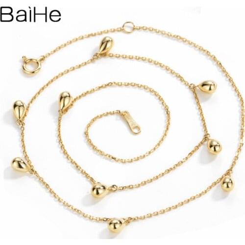 BAIHE Solid 18K Yellow Gold Women Wedding Engagement Trendy Fine Jewelry Elegant unique Gift Beautiful water drops Necklaces