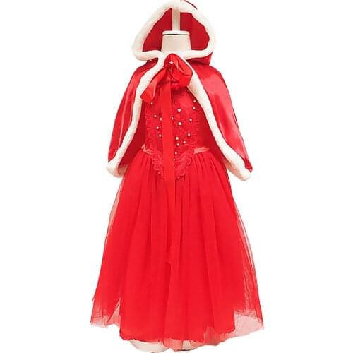 Girls Winter Dress Princess Dresses Baby Kids Clothes Costume Dress Christmas Cosplay Party Fancy Dress + Cape