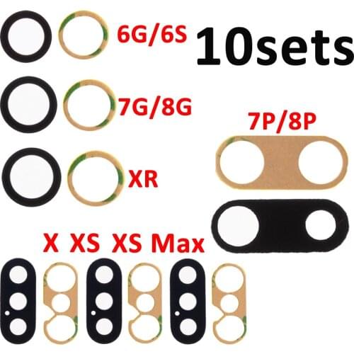 10sets Back Camera Glass for iPhone X XR XS MAX 6 6S 7 8 4.7" 6 6S 7 8Plus 5.5" Rear Camera Cover Lens 3M Sticker Holder Part