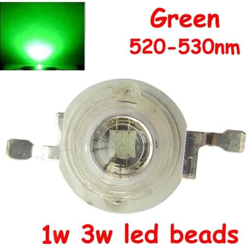 10pcs/lot 1W 2W 3W 30mil 45mil 80LM Bright Green 520nm-530nm LED Chip Beads Light