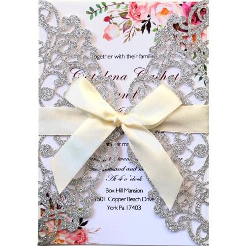 100pcs Glitter Laser Cut Invitation Cards with Pearlescent Inner Sheets and Envelopes for Birthday Bridal Shower invites