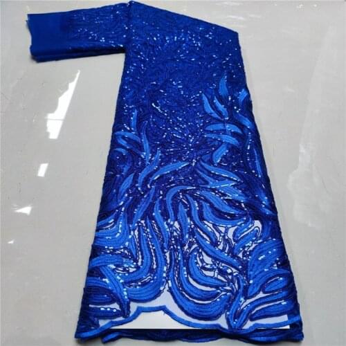 2021 white Fabric Lace Sequin Embroidered African Nigeria Embroidery Royal Blue Color Net Sequence Latest Hot Sale Fashion