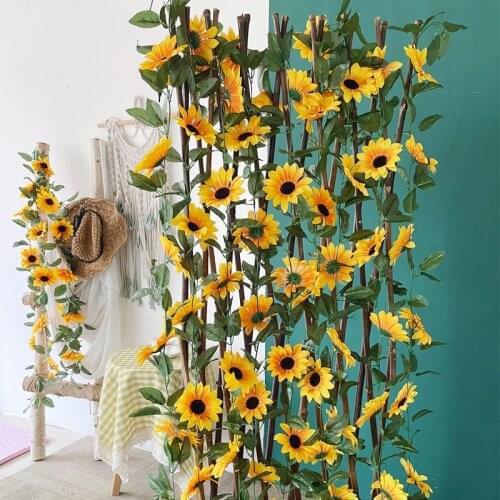 230cm Silk Sunflower Cane Ivy Vine Artificial Yellow Flower Wall Hanging Garland Garden Fence Home Wedding Arch Party Decoration