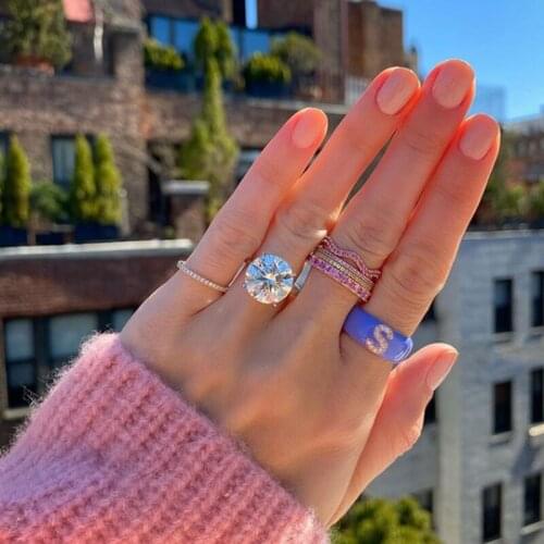 26 Alphabet DIY Letter A-Z fashion band wedding ring for women classic colorful Neon enamel cz paved Personality Inital jewelry