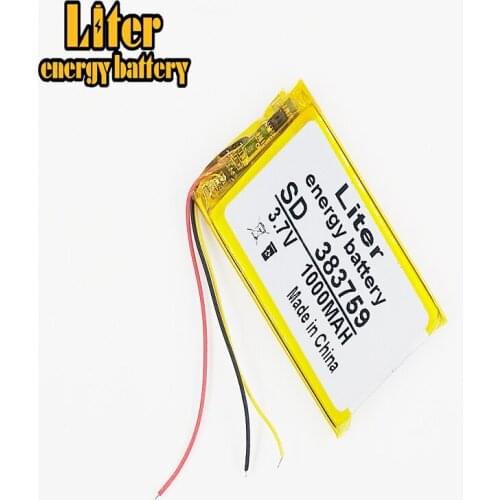3 line 383759 3.7V 1000MAH 403759 Lithium Polymer Li-Po li ion cells For MP3 MP4 MP5 GPS mobile bluetooth Rechargeable Battery