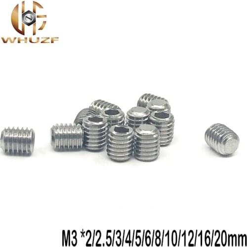 30Pcs Headless Screw DIN913 M3 *3/4/5/6/8/10/12/16/20 SUS304 Thread Grub Flat Point Hexagon Socket Set Screws