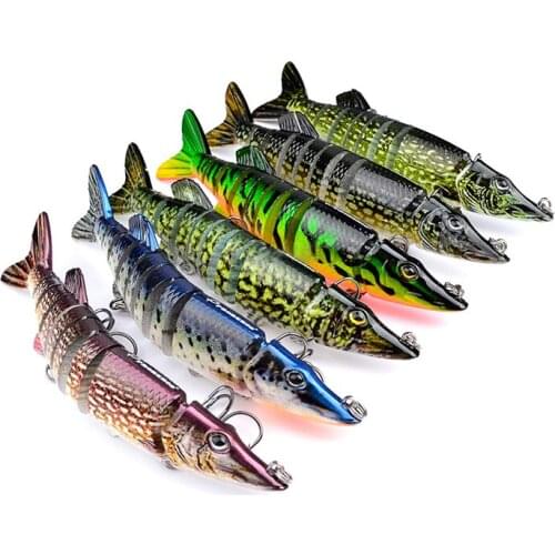 5" Multi-jointed 9-segement Pike Muskie Plastic Fishing Lure Hard Bait