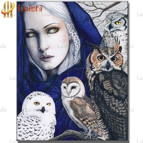 5D DIY Diamond Painting Wisdom Owls Shaman Fantasy women Picture Of Rhinestones animal Diamond Embroidery Mosaic Home Decoration