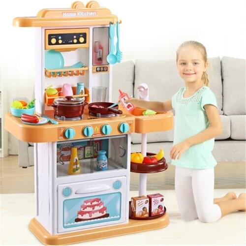 63/72cm Pretend Play Toy Simulation Music Spary Kitchen Girl Water Large Food Cozinha Infantil Cooking Table Set ABS Dinnerware