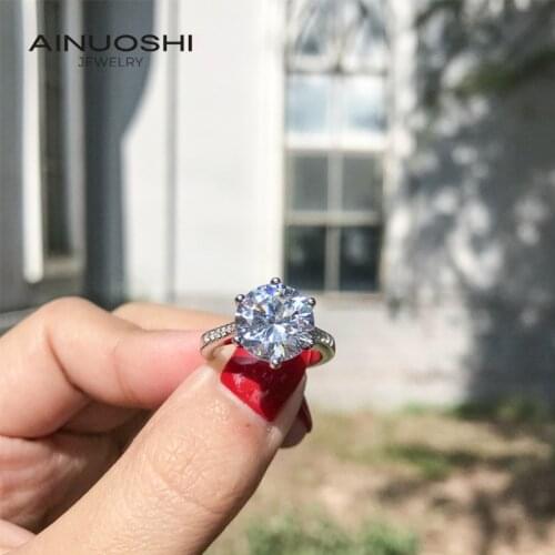 AINUOSHI Big 3.5ct Round Cut SONA Diamond Silver Rings for Women 925 Sterling Silver Engagement Wedding Rings Jewelry Gift